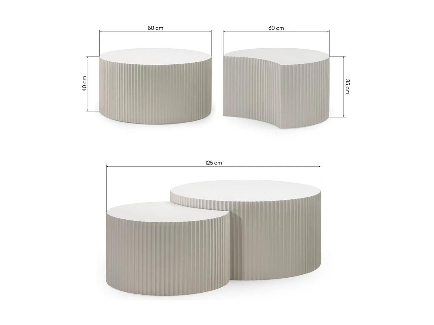 Ensemble de tables basses 60x60x35 cm gris-beige Zeo