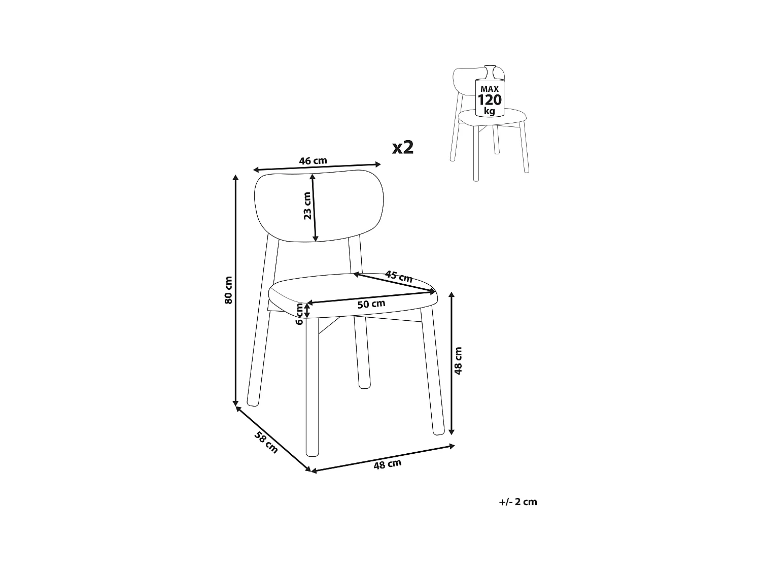 Lot de 2 chaises de salle à manger MILLS Bouclé Marron foncé/beige