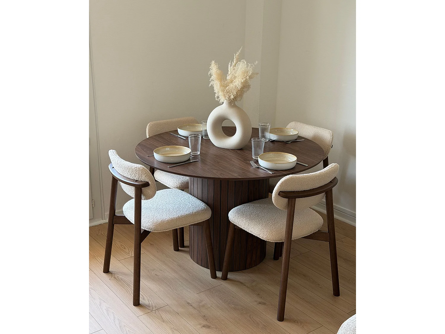 Set of 2 Dining Chairs MILLS Boucle Brown/ Light Beige