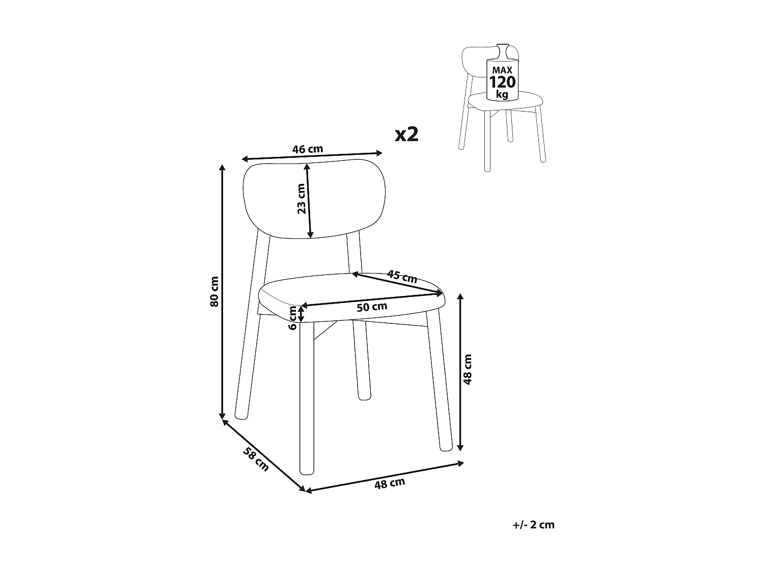 Lot de 2 chaises de salle à manger MILLS Bouclé Marron foncé/beige