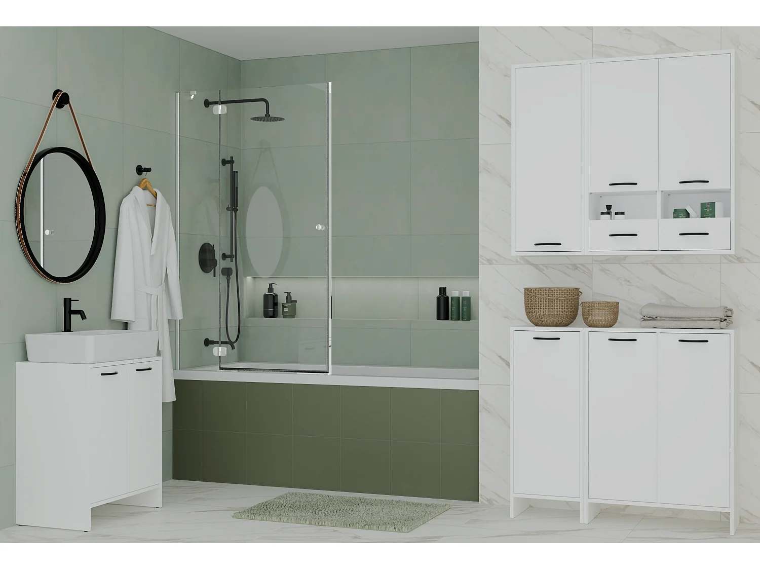 NINA - Armario de baño con cesto para la ropa - Blanco