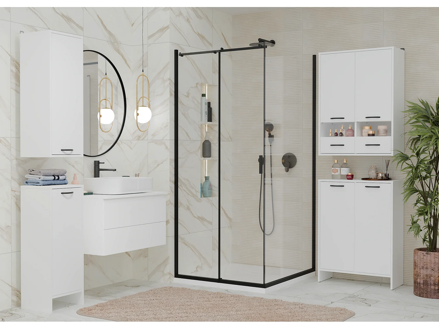 NINA - Armario de baño con cesto para la ropa - Blanco