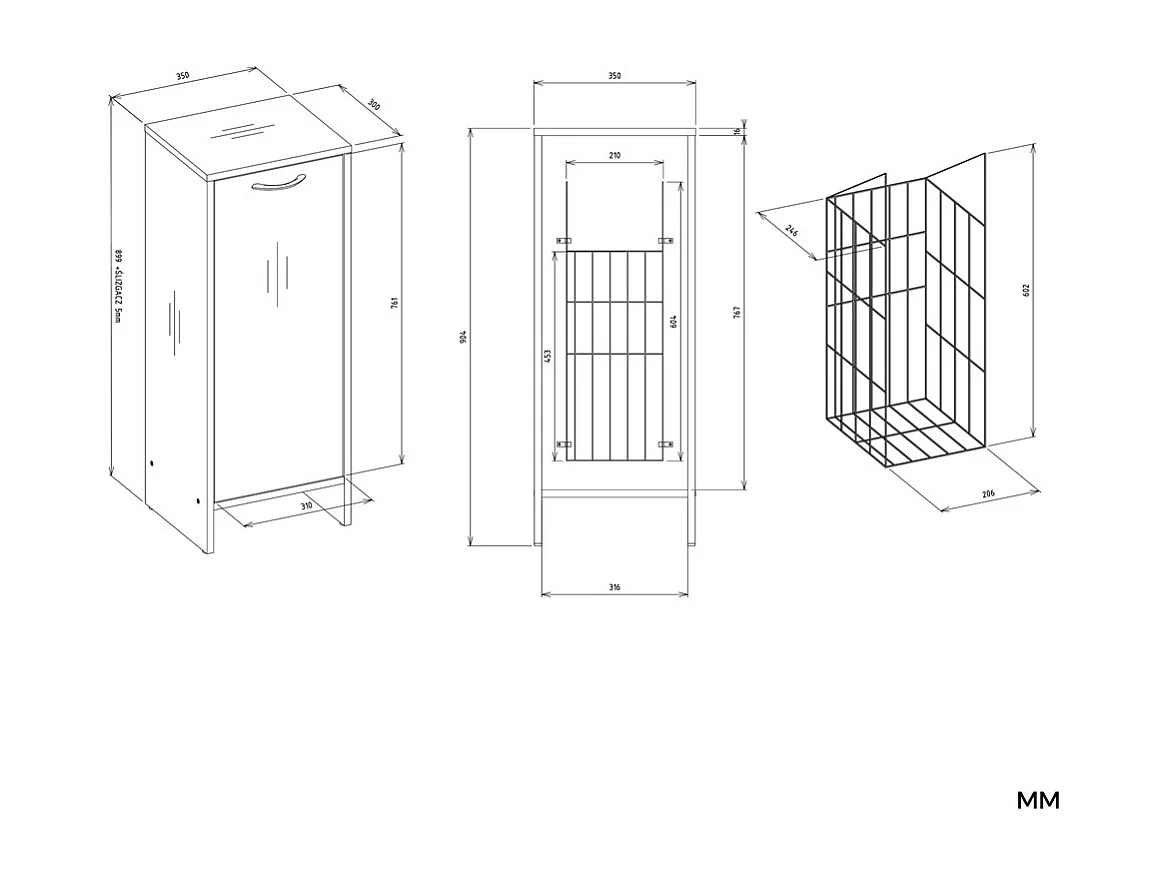 NINA - Armario de baño con cesto para la ropa - Blanco