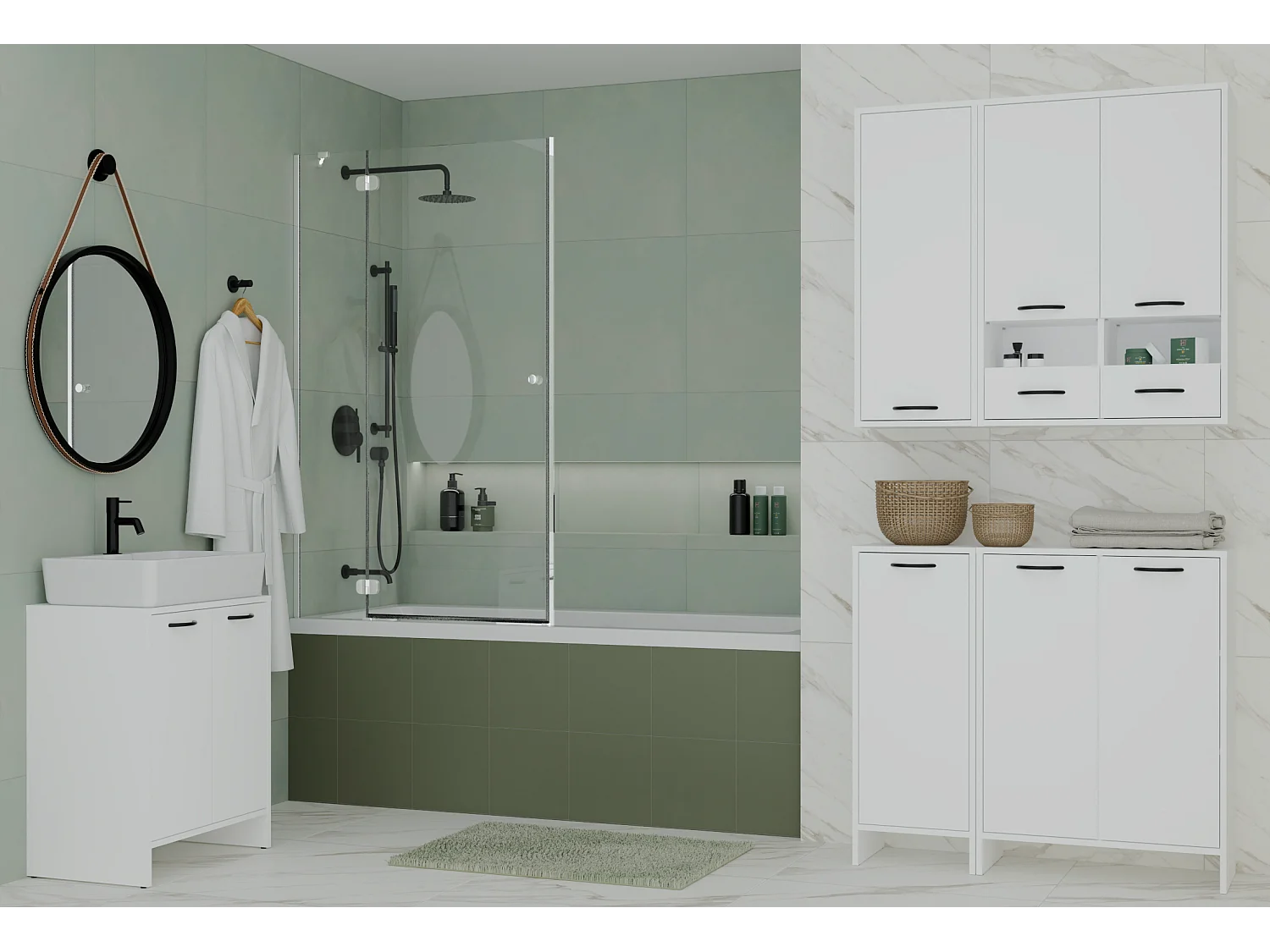 Szafka Łazienkowa NINA 1K | Biała  | 35x30x90 cm | Regał Łazienkowy z Koszem