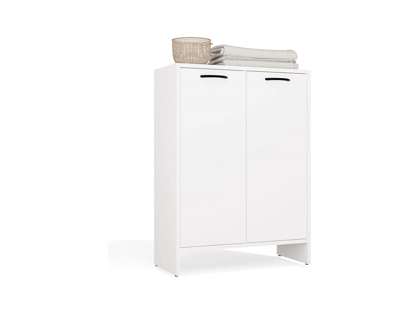 NINA - Armario de baño con cesto para la ropa, 3 estantes y 2 puertas - Blanco