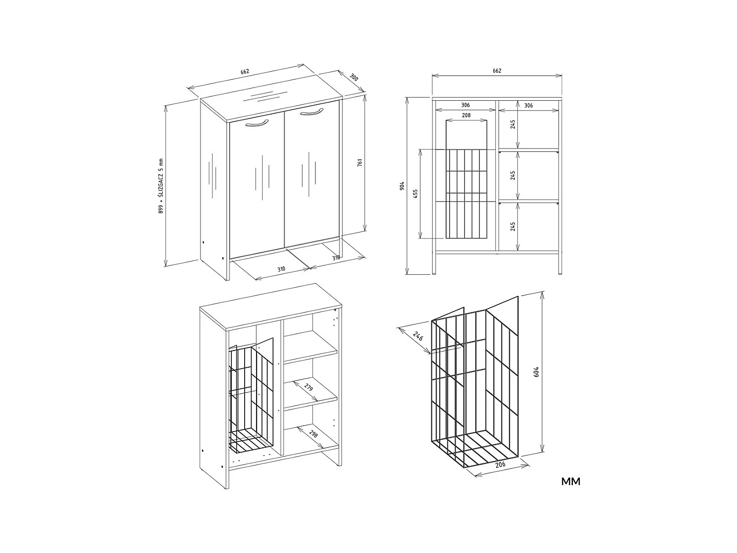 NINA - Armario de baño con cesto para la ropa, 3 estantes y 2 puertas - Blanco