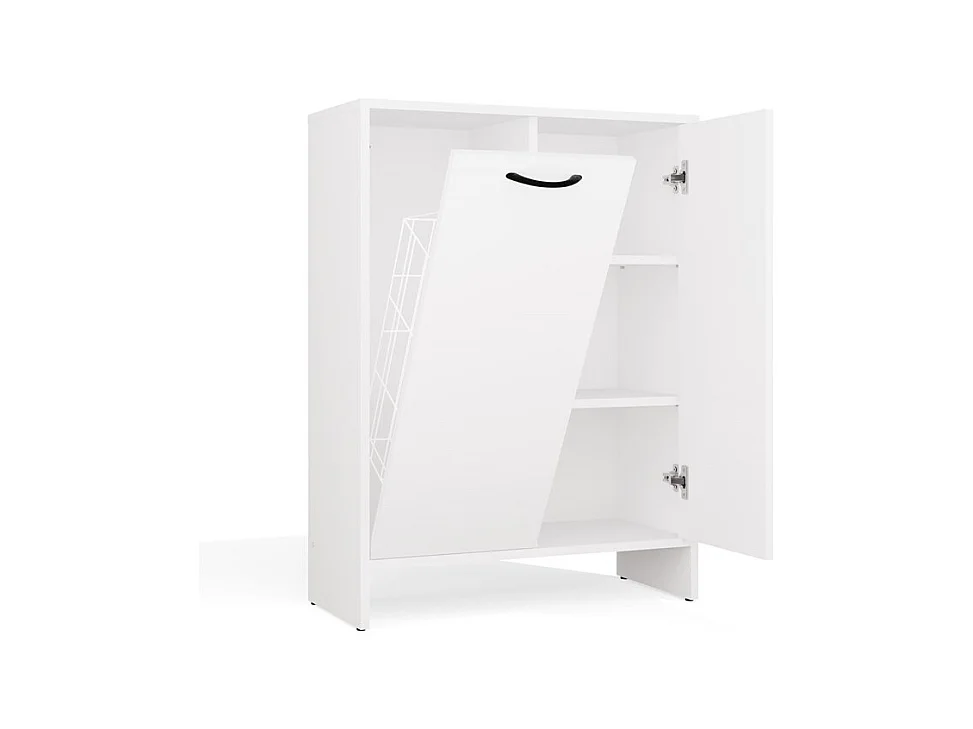 NINA - Armario de baño con cesto para la ropa, 3 estantes y 2 puertas - Blanco