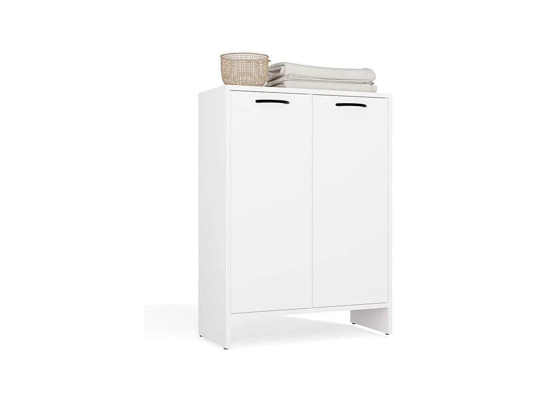 NINA - Armario de baño con cesto para la ropa, 3 estantes y 2 puertas - Blanco