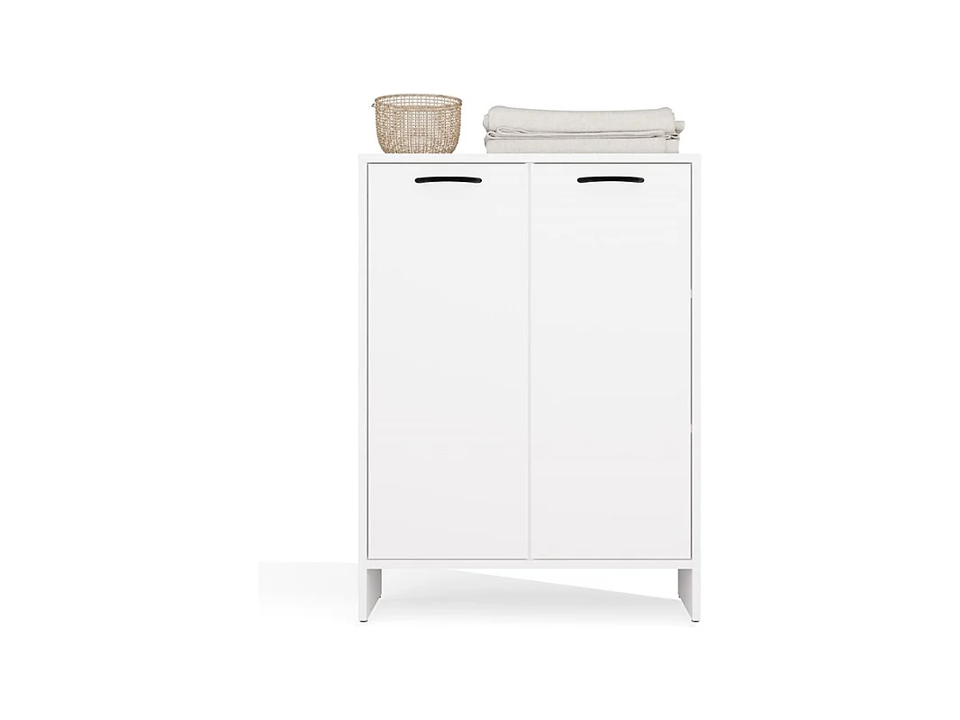 NINA - Armario de baño con cesto para la ropa, 3 estantes y 2 puertas - Blanco