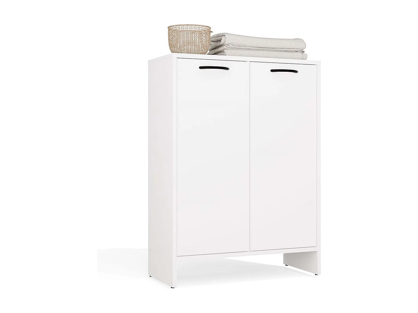 Szafka łazienkowa NINA | Biała | 66x30x90 cm | Kosz na Pranie, 3 Półki