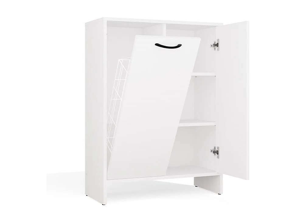 Szafka łazienkowa NINA | Biała | 66x30x90 cm | Kosz na Pranie, 3 Półki