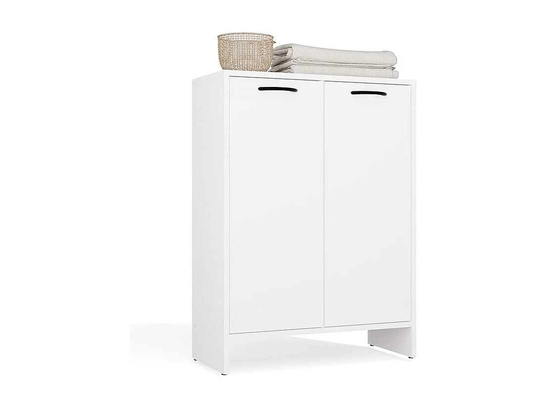 Szafka łazienkowa NINA | Biała | 66x30x90 cm | Kosz na Pranie, 3 Półki