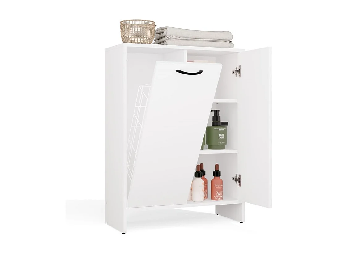 Szafka łazienkowa NINA | Biała | 66x30x90 cm | Kosz na Pranie, 3 Półki