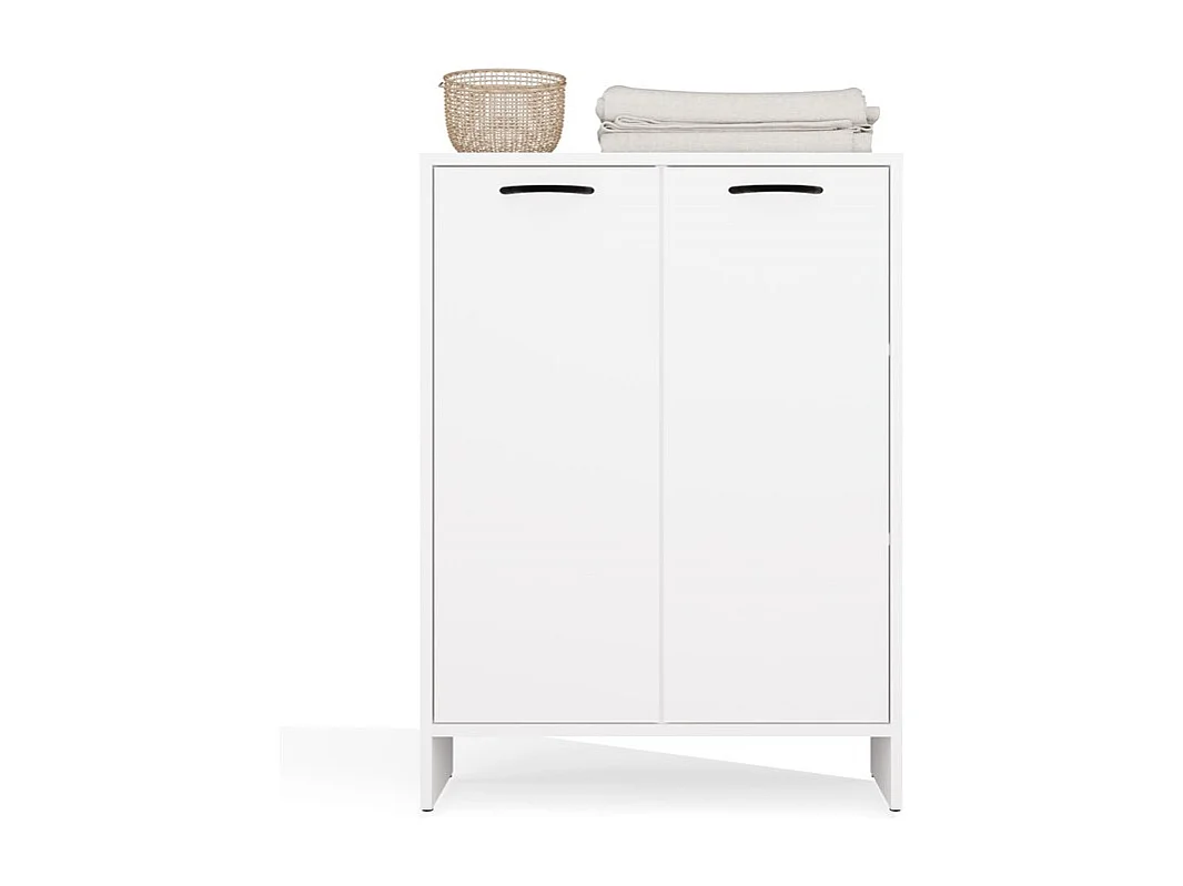 Szafka łazienkowa NINA | Biała | 66x30x90 cm | Kosz na Pranie, 3 Półki