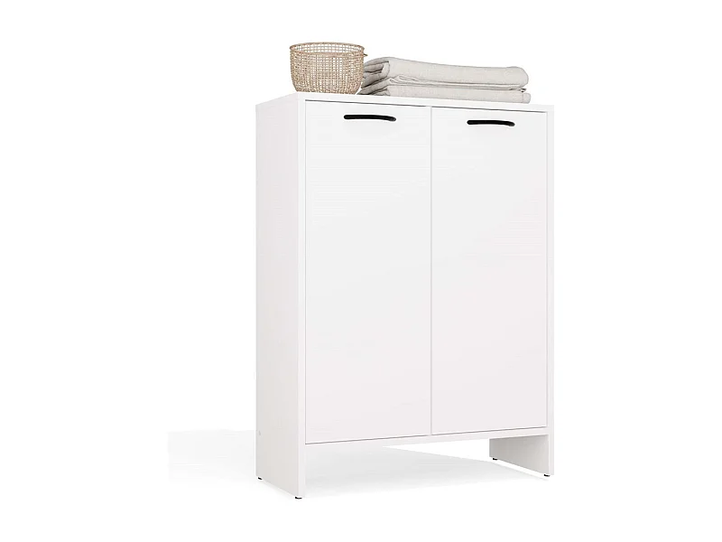 NINA - Armario de baño con cesto para la ropa, 3 estantes y 2 puertas - Blanco