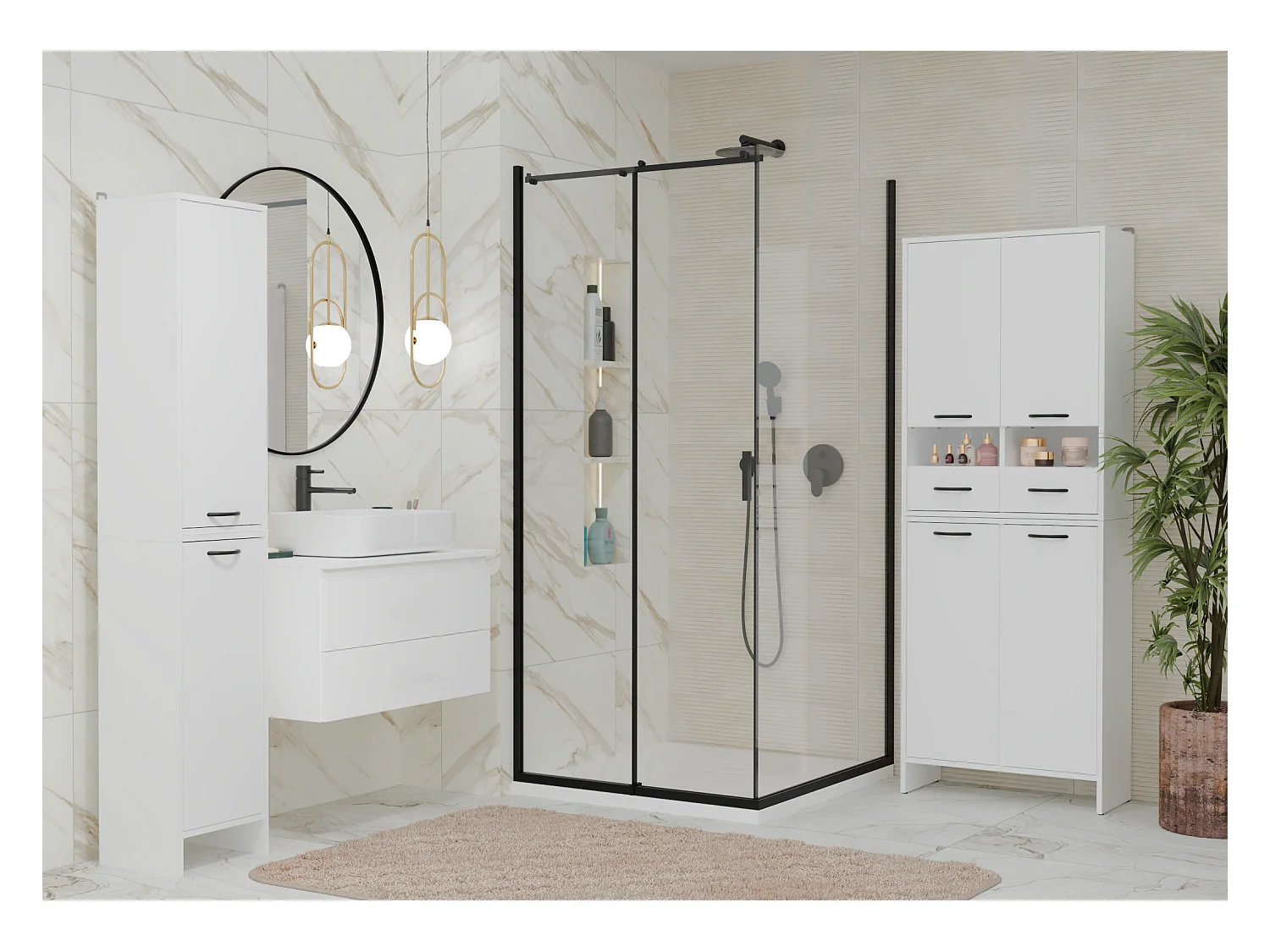 NINA - Mueble de pared para baño con 8 estantes y 2 cajones - Blanco