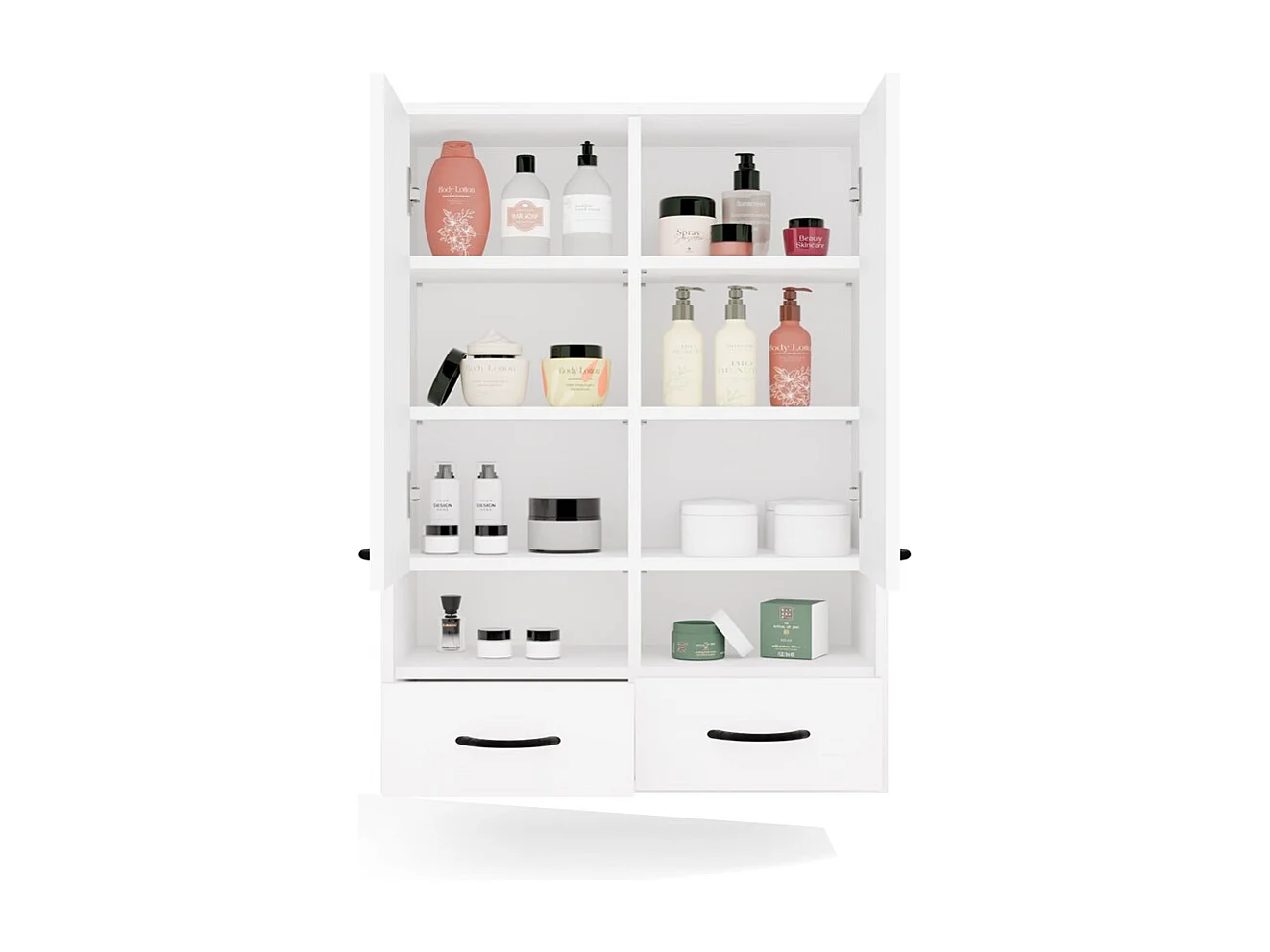 NINA - Mueble de pared para baño con 8 estantes y 2 cajones - Blanco