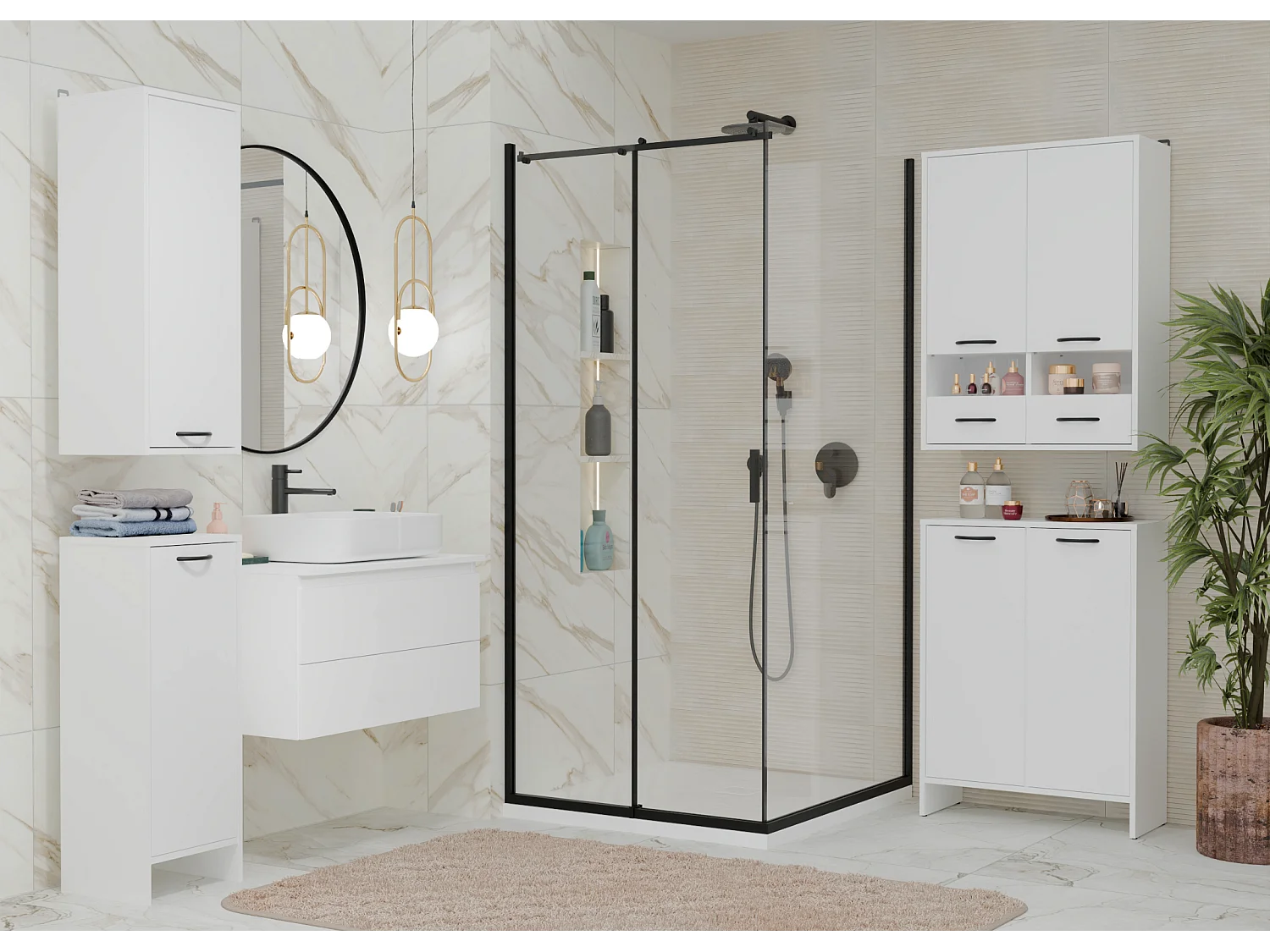 Szafka Łazienkowa Wisząca NINA |  Biała | 66x30x90 cm | 8 Półek 2 Szuflady