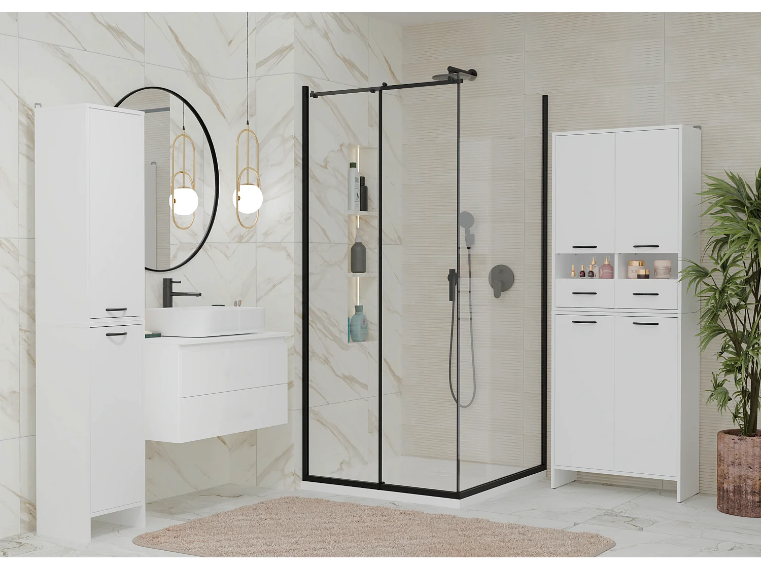 Szafka Łazienkowa Wisząca NINA |  Biała | 66x30x90 cm | 8 Półek 2 Szuflady