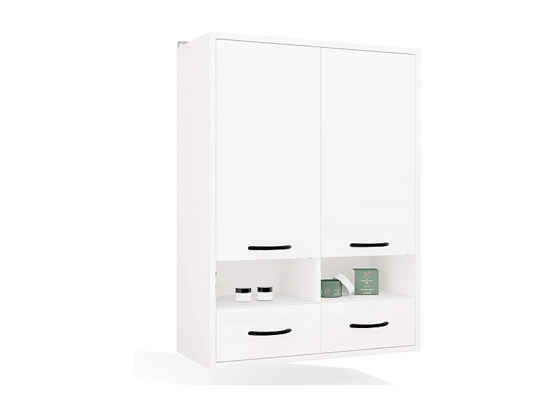 NINA - Mueble de pared para baño con 8 estantes y 2 cajones - Blanco