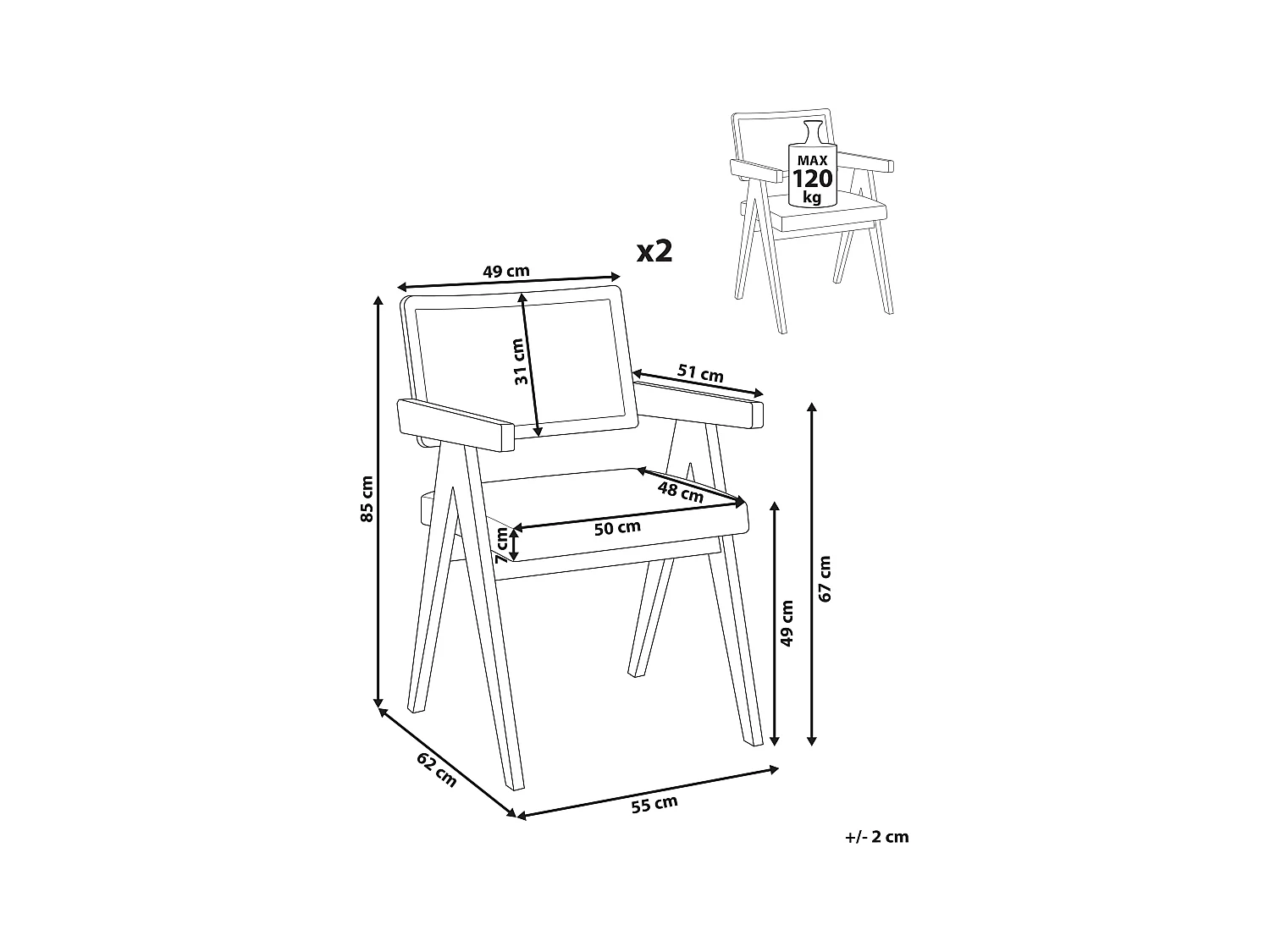 Lot de 2 chaises de salle à manger AVA Bois Marron foncé/vert