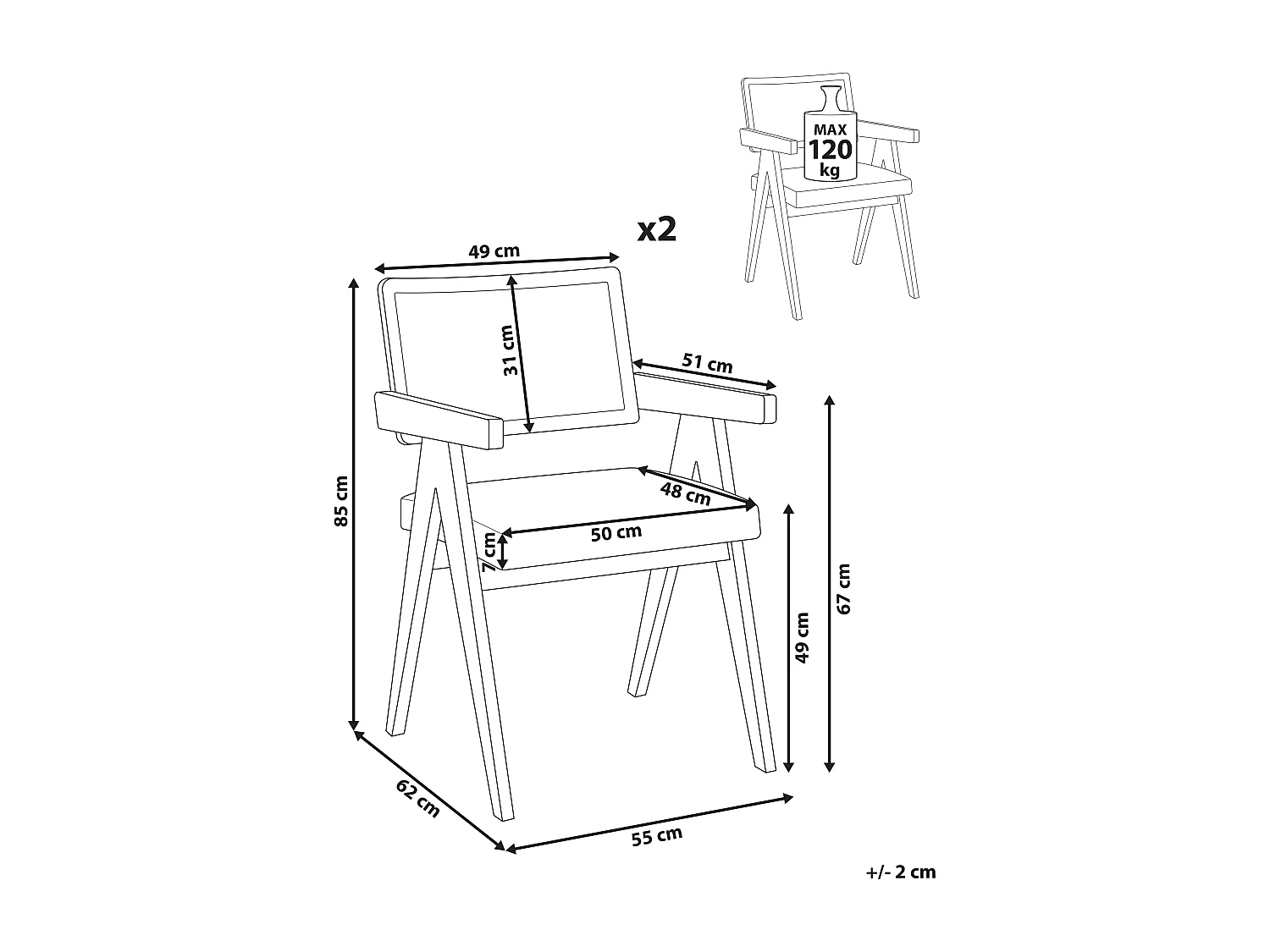 Lot de 2 chaises de salle à manger AVA Bois Marron/vert