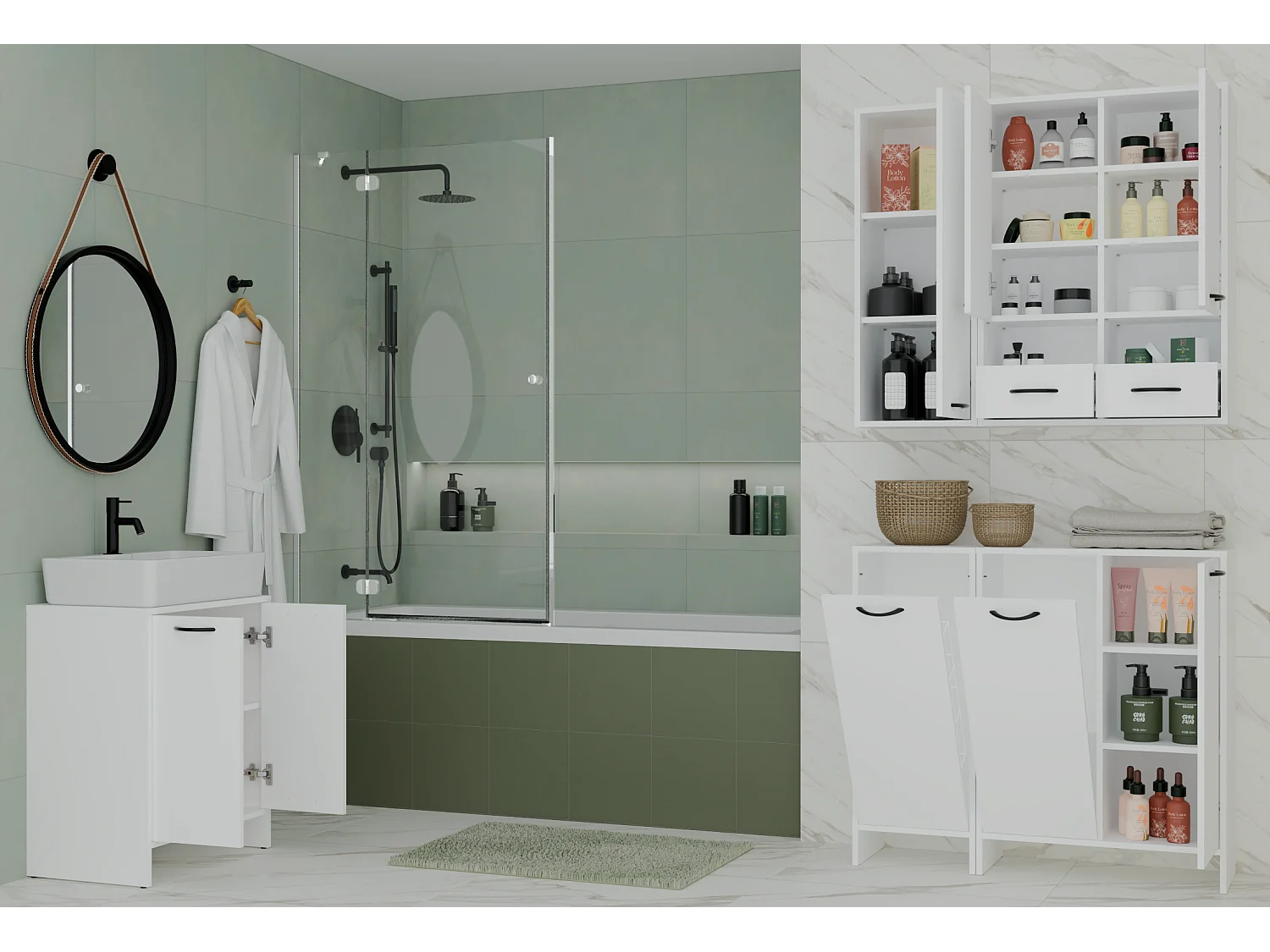 NINA - Mueble de pared para baño con 3 estantes - Blanco