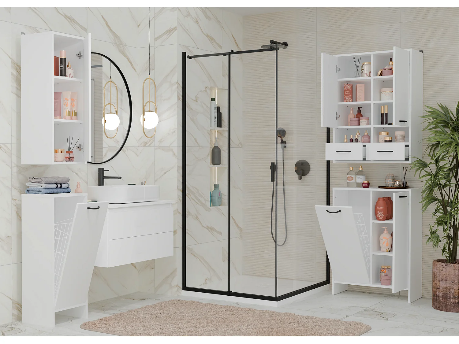 NINA - Mueble de pared para baño con 3 estantes - Blanco