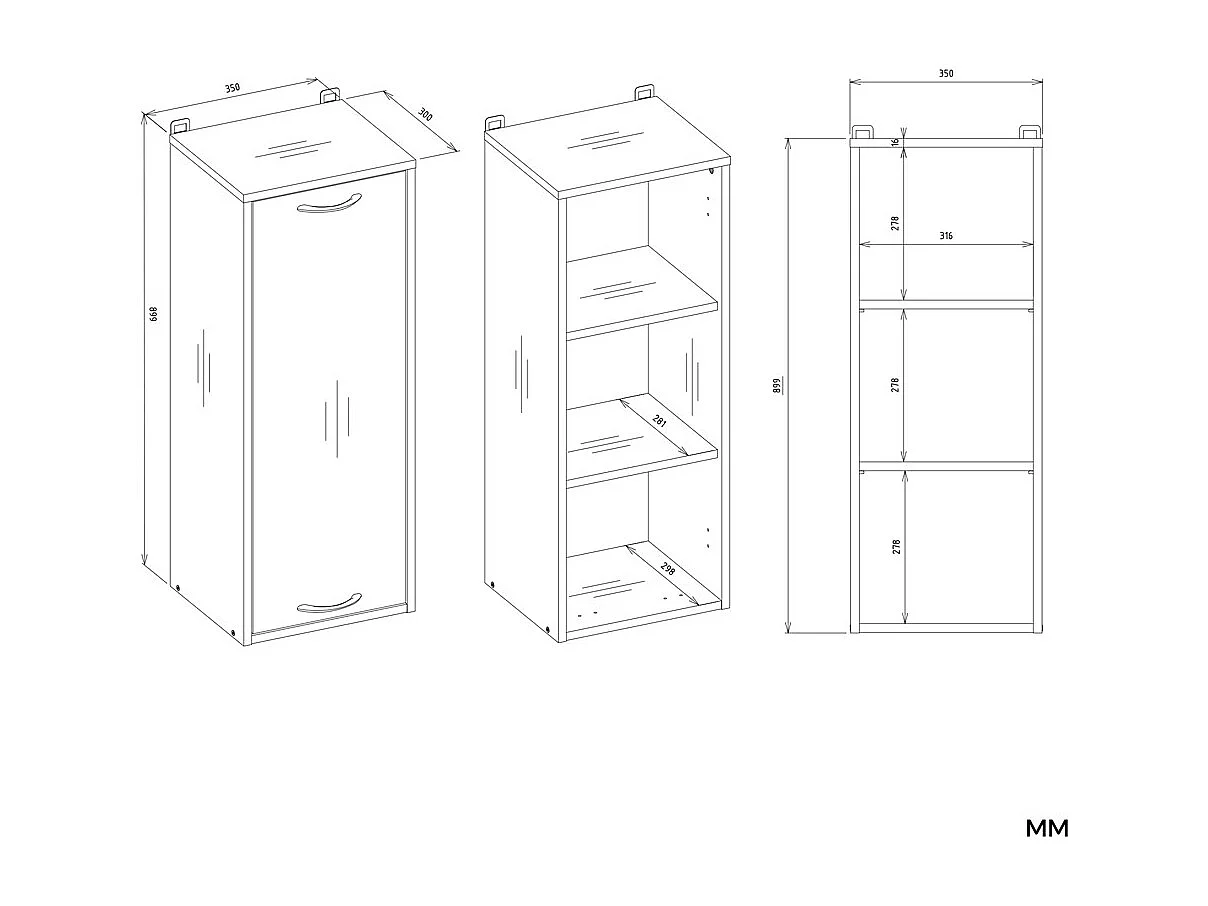 NINA - Mueble de pared para baño con 3 estantes - Blanco