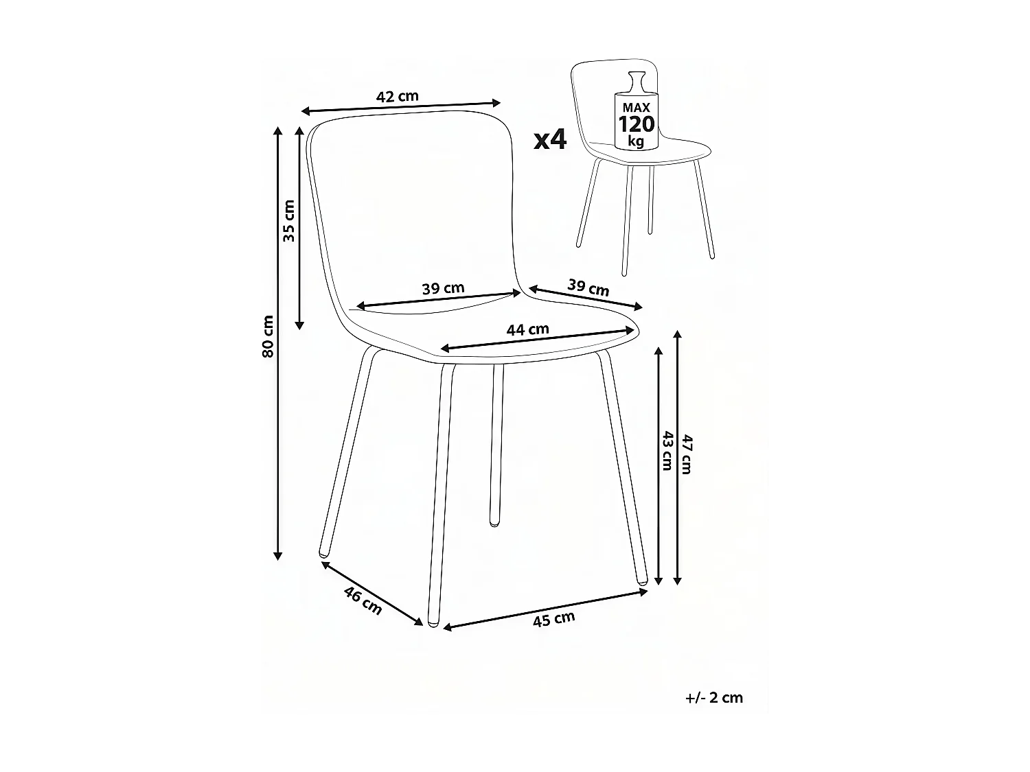 Lot de 4 chaises de salle à manger CALDWELL Tissu Vert