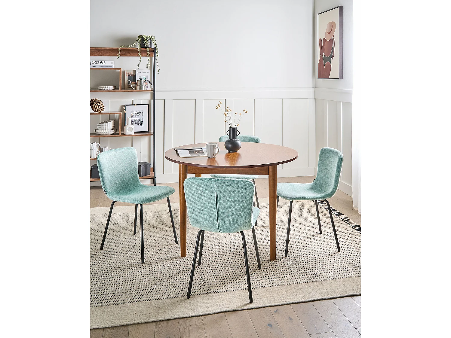 Lot de 4 chaises de salle à manger CALDWELL Tissu Vert menthe