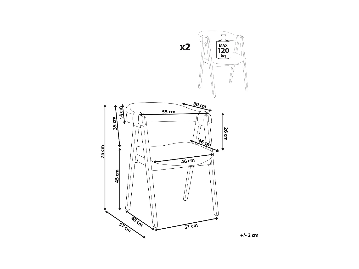 Lot de 2 chaises de salle à manger DAY Marron clair/taupe