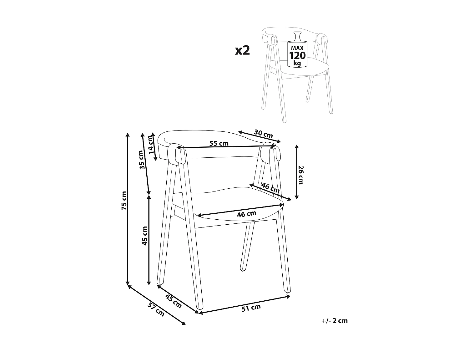 Lot de 2 chaises de salle à manger DAY Marron clair/taupe