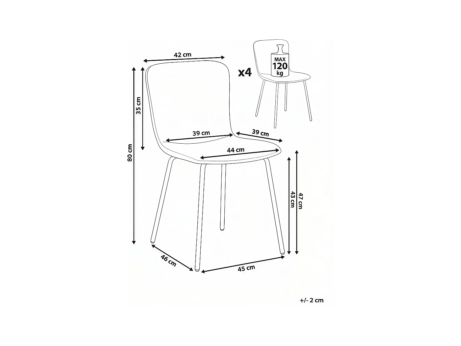 Lot de 4 chaises de salle à manger CALDWELL Tissu Beige clair