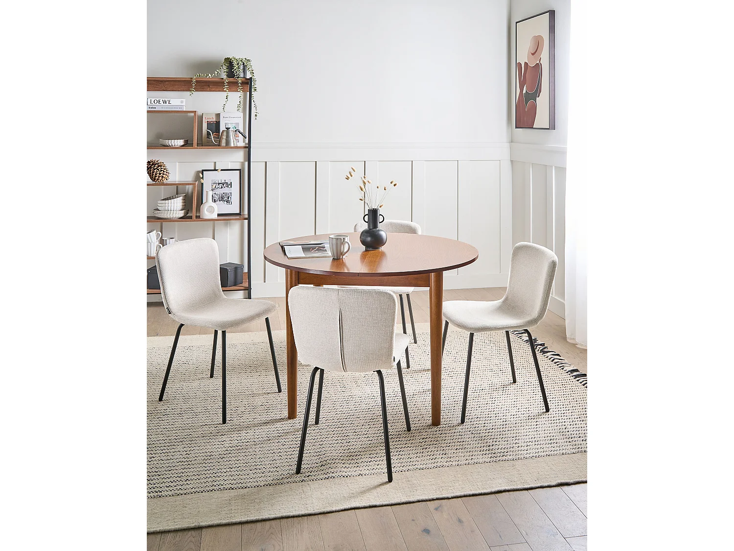 Lot de 4 chaises de salle à manger CALDWELL Tissu Beige clair