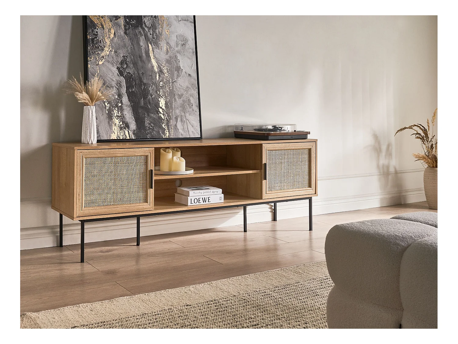 Meuble TV PASCO Rotin Marron clair