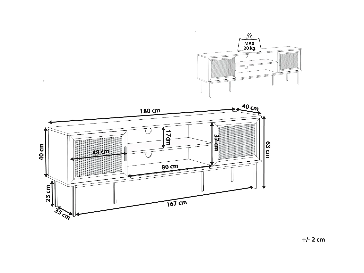 Meuble TV PASCO Rotin Marron clair