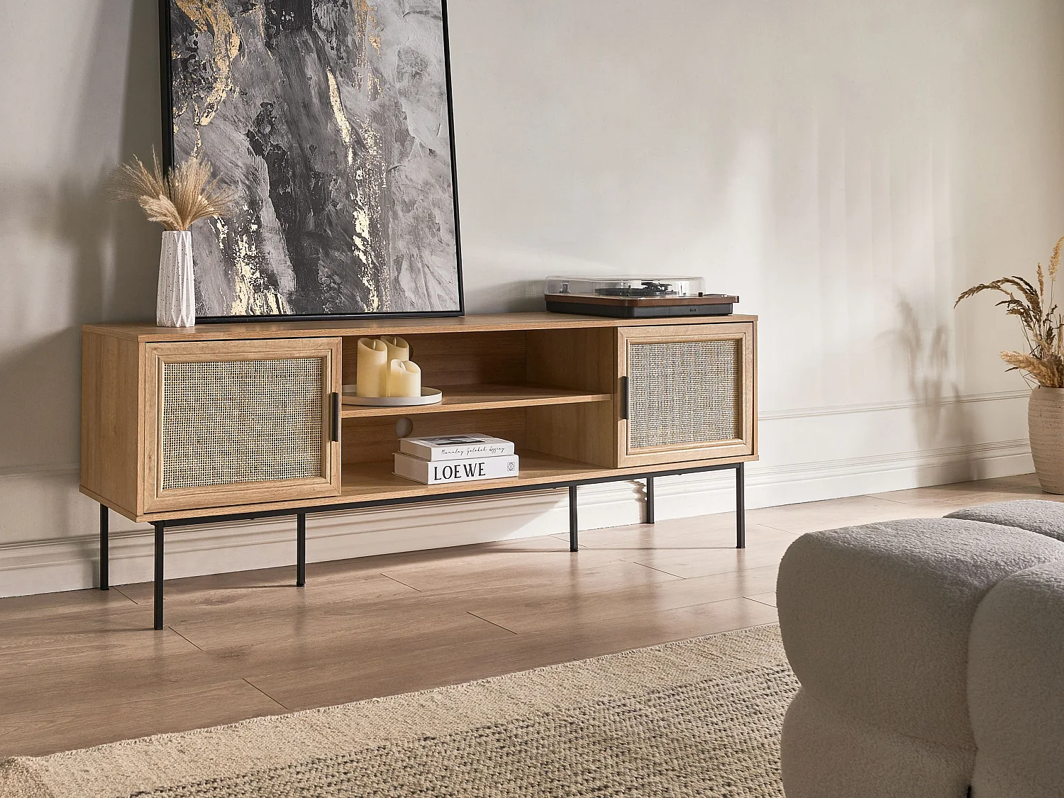 Meuble TV PASCO Rotin Marron clair