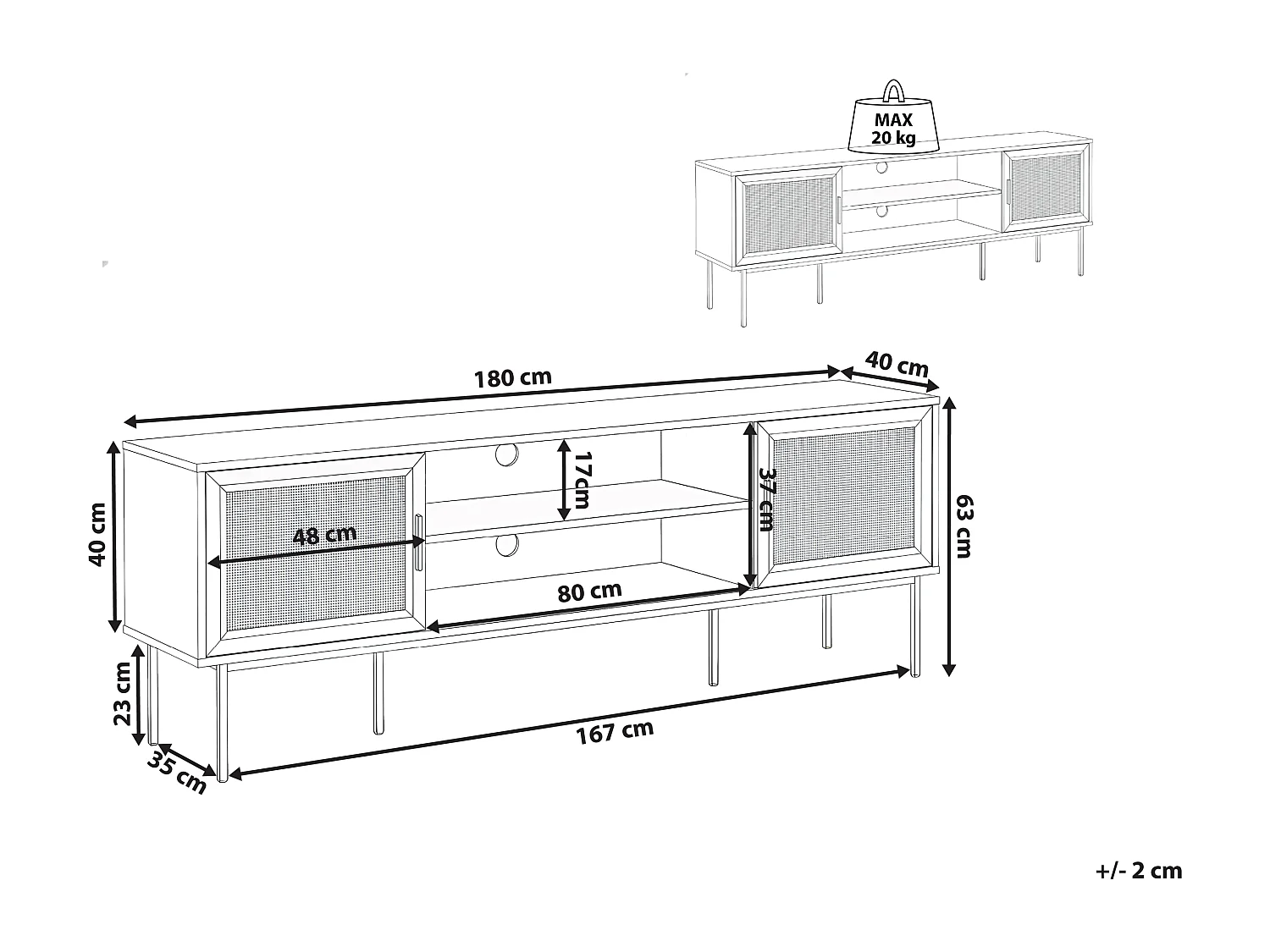 Meuble TV PASCO Rotin Marron clair