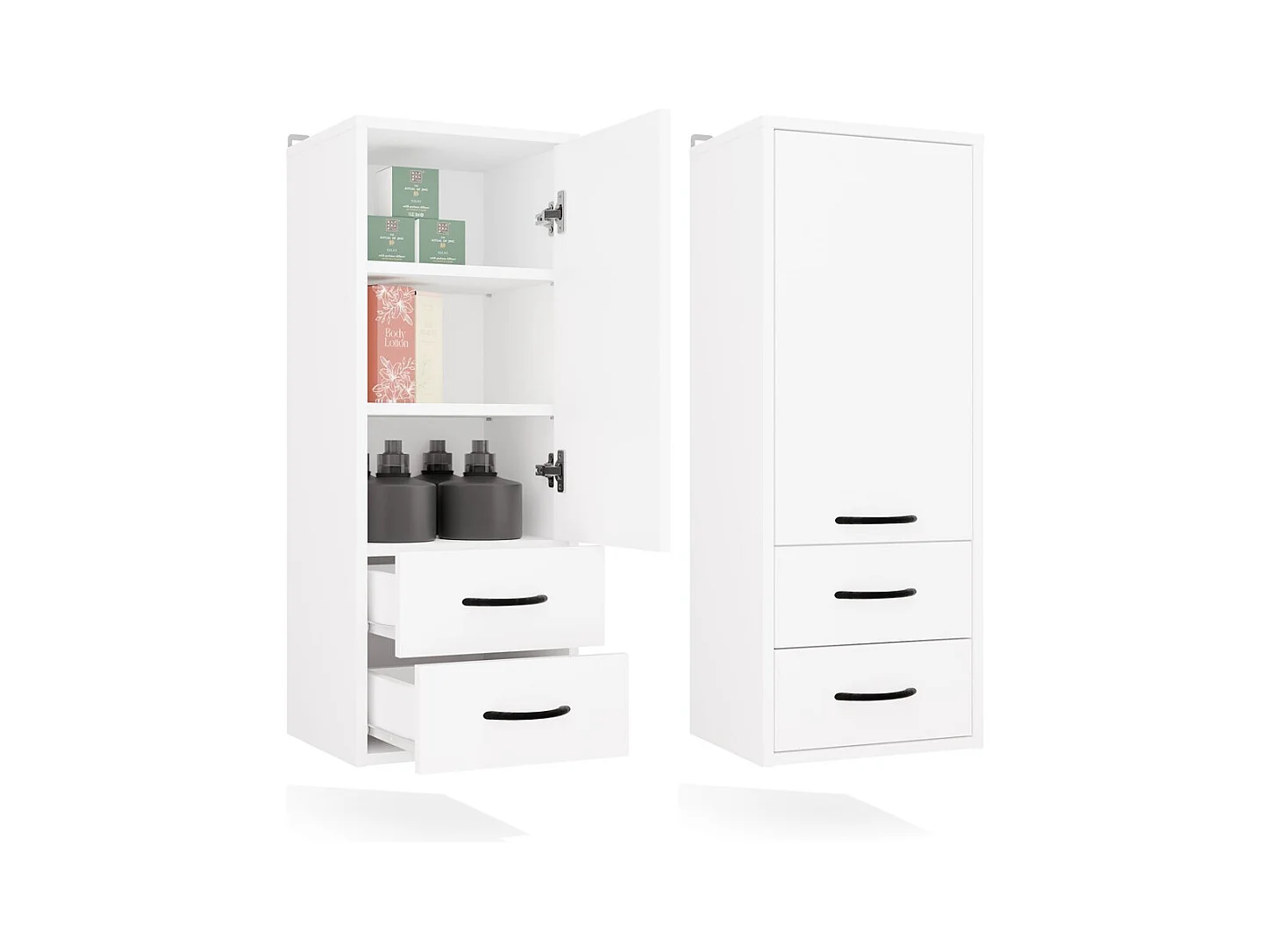 NINA - Mueble de pared para baño con 3 estantes y 2 cajones - Blanco