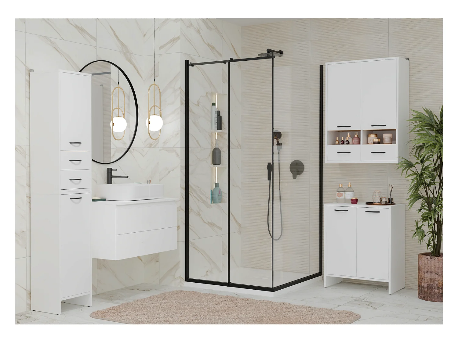 NINA - Mueble de pared para baño con 3 estantes y 2 cajones - Blanco