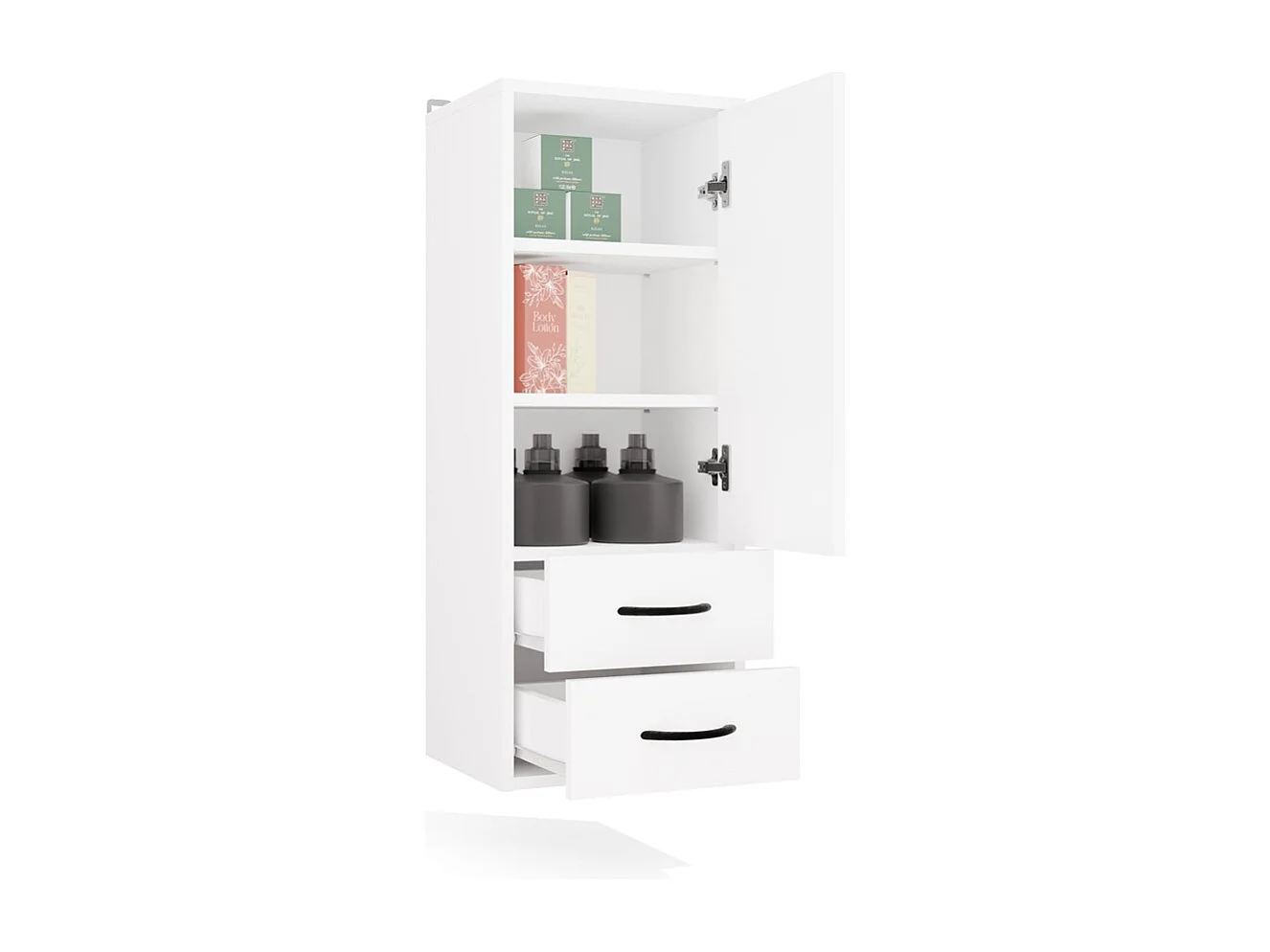 NINA - Mueble de pared para baño con 3 estantes y 2 cajones - Blanco