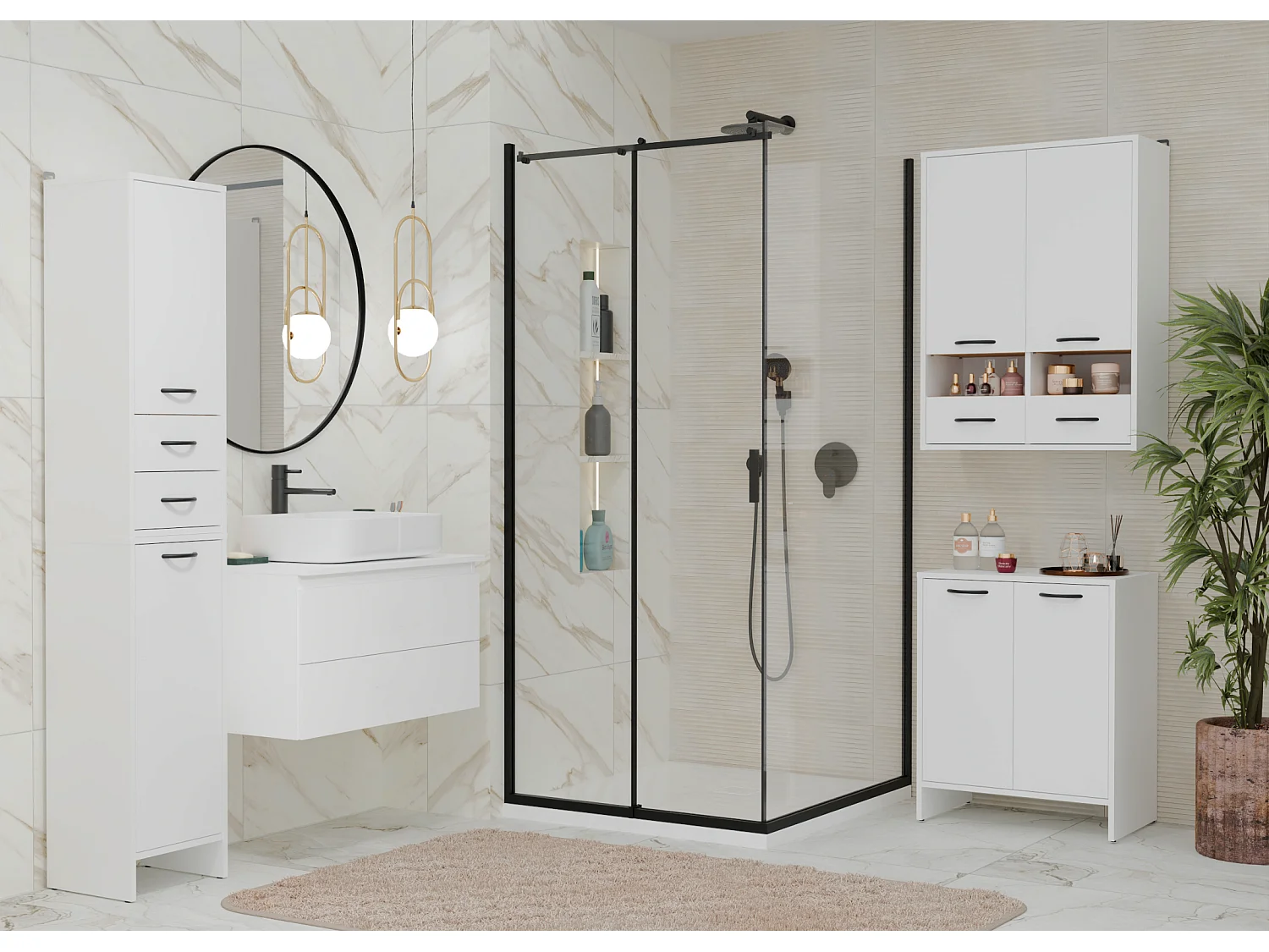 Szafka Łazienkowa Wisząca NINA W1D2S |  Biały | 35x30x67 | 2 Szuflady, Półki