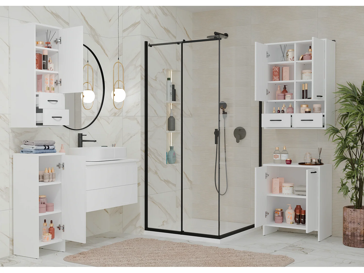 Szafka Łazienkowa Wisząca NINA W1D2S |  Biały | 35x30x67 | 2 Szuflady, Półki