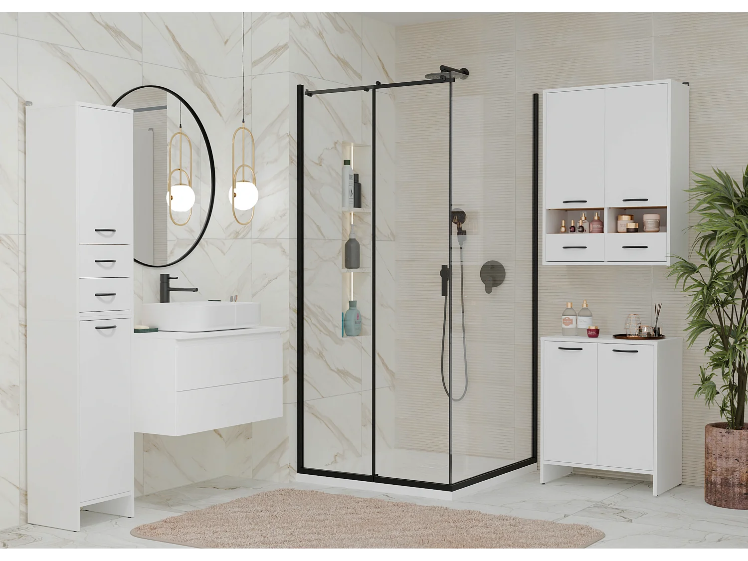 Szafka Łazienkowa Wisząca NINA W1D2S |  Biały | 35x30x90 | 2 Szuflady, Półki