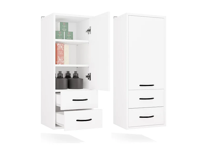 NINA - Mueble de pared para baño con 3 estantes y 2 cajones - Blanco