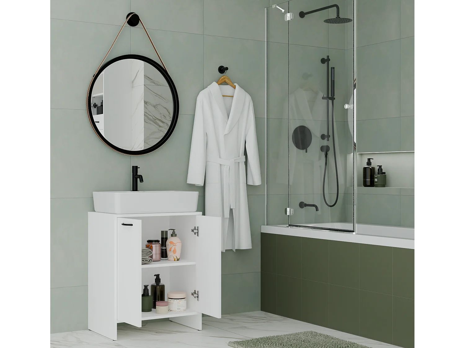 NINA - Mueble de baño para debajo del lavabo con 2 puertas - Blanco