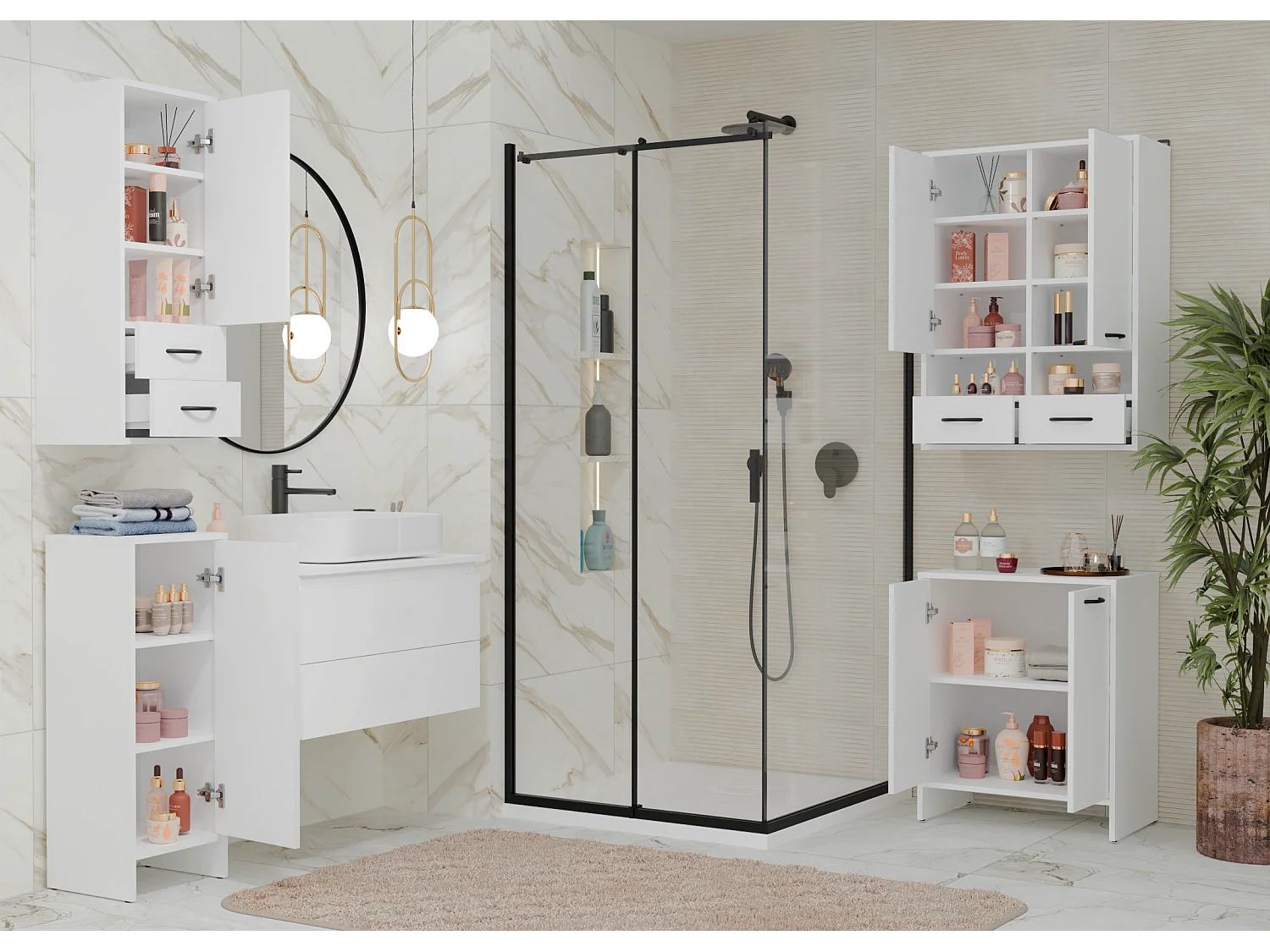 NINA - Mueble de baño para debajo del lavabo con 2 puertas - Blanco