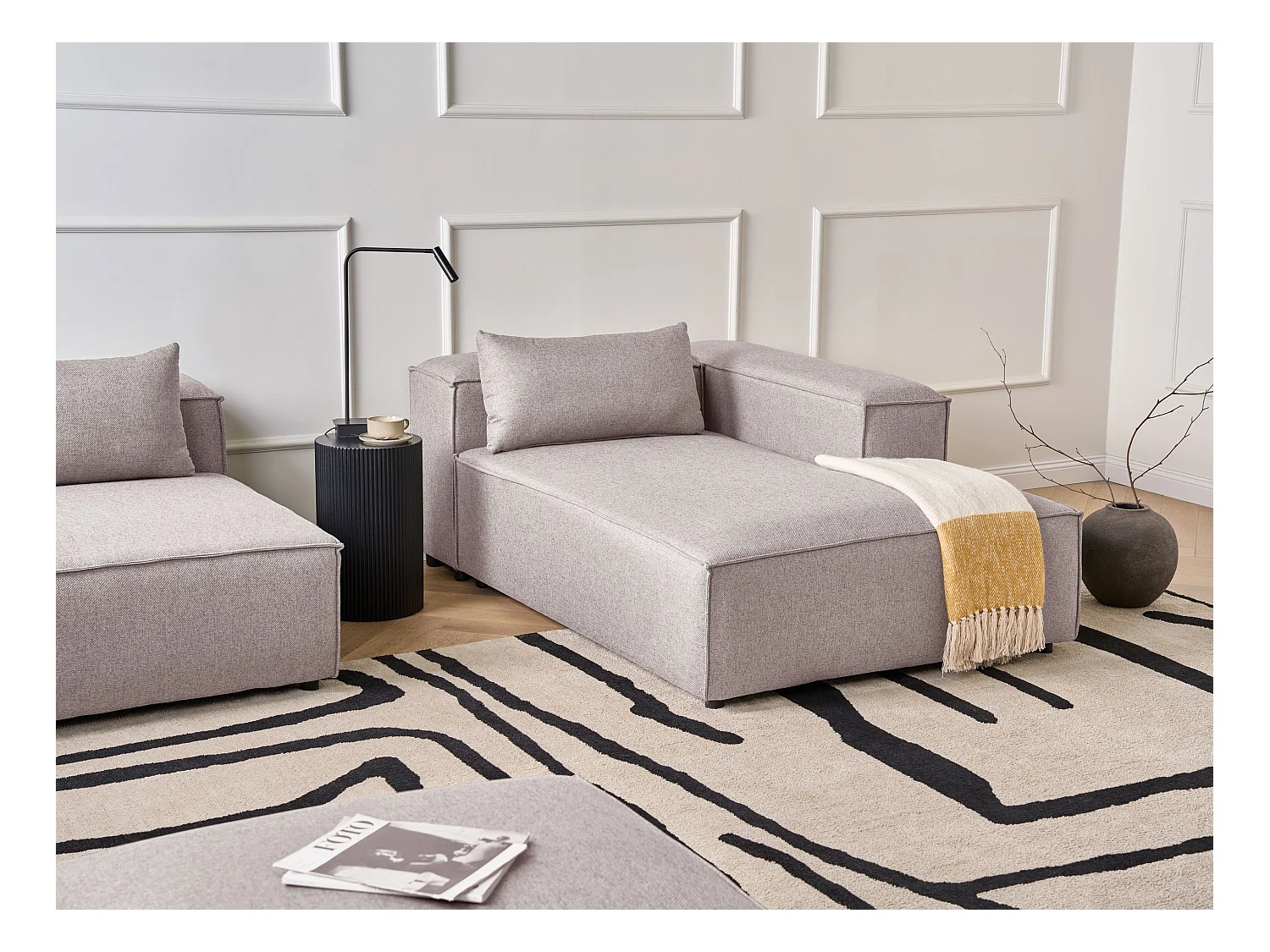 Chaise longue côté droite BRANDE Tissu Marron clair