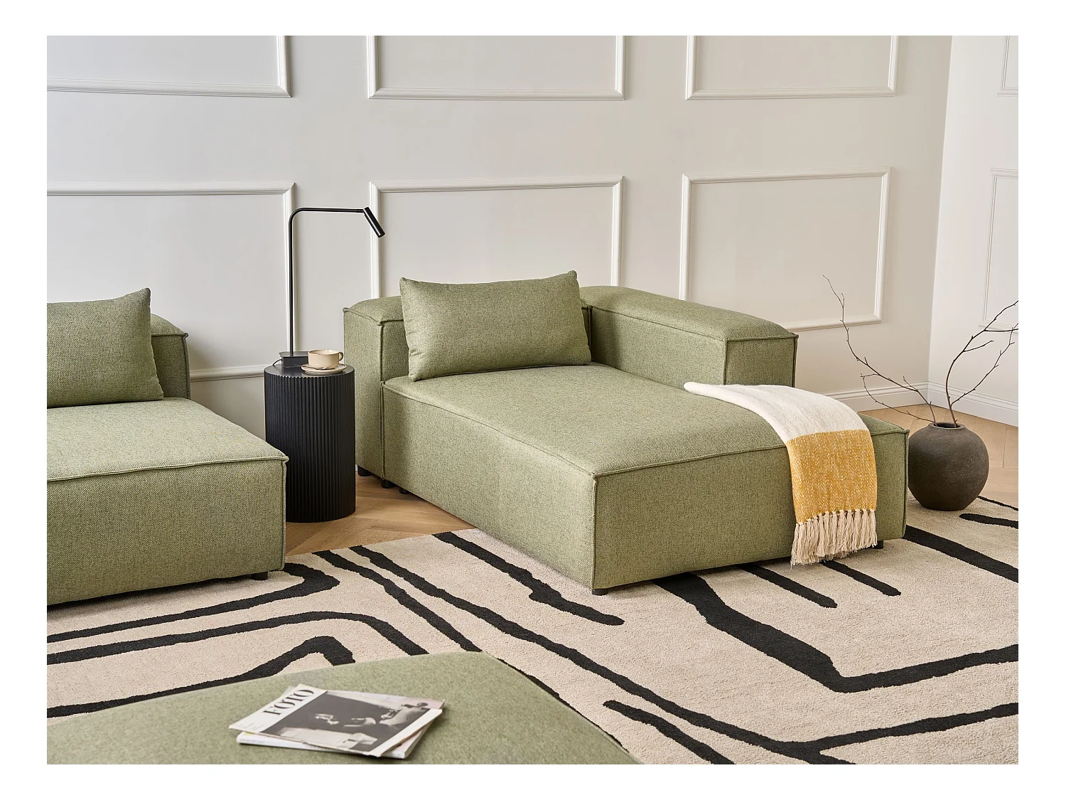 Chaise longue côté droite BRANDE Tissu Vert clair